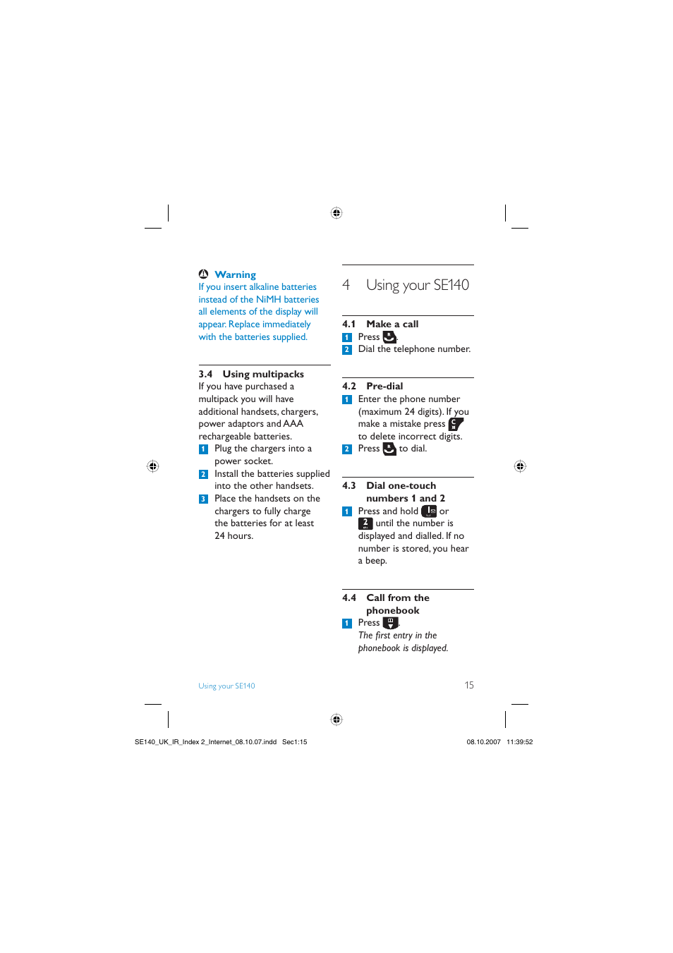 4 using your se140 | Philips SE140 User Manual | Page 17 / 40