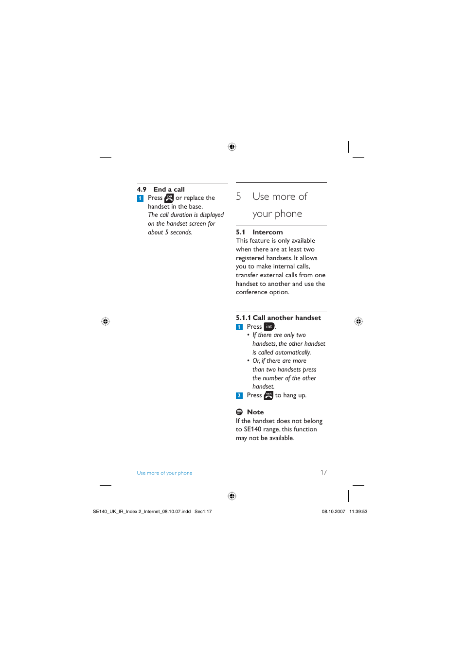 5 use more of your phone | Philips SE140 User Manual | Page 19 / 40