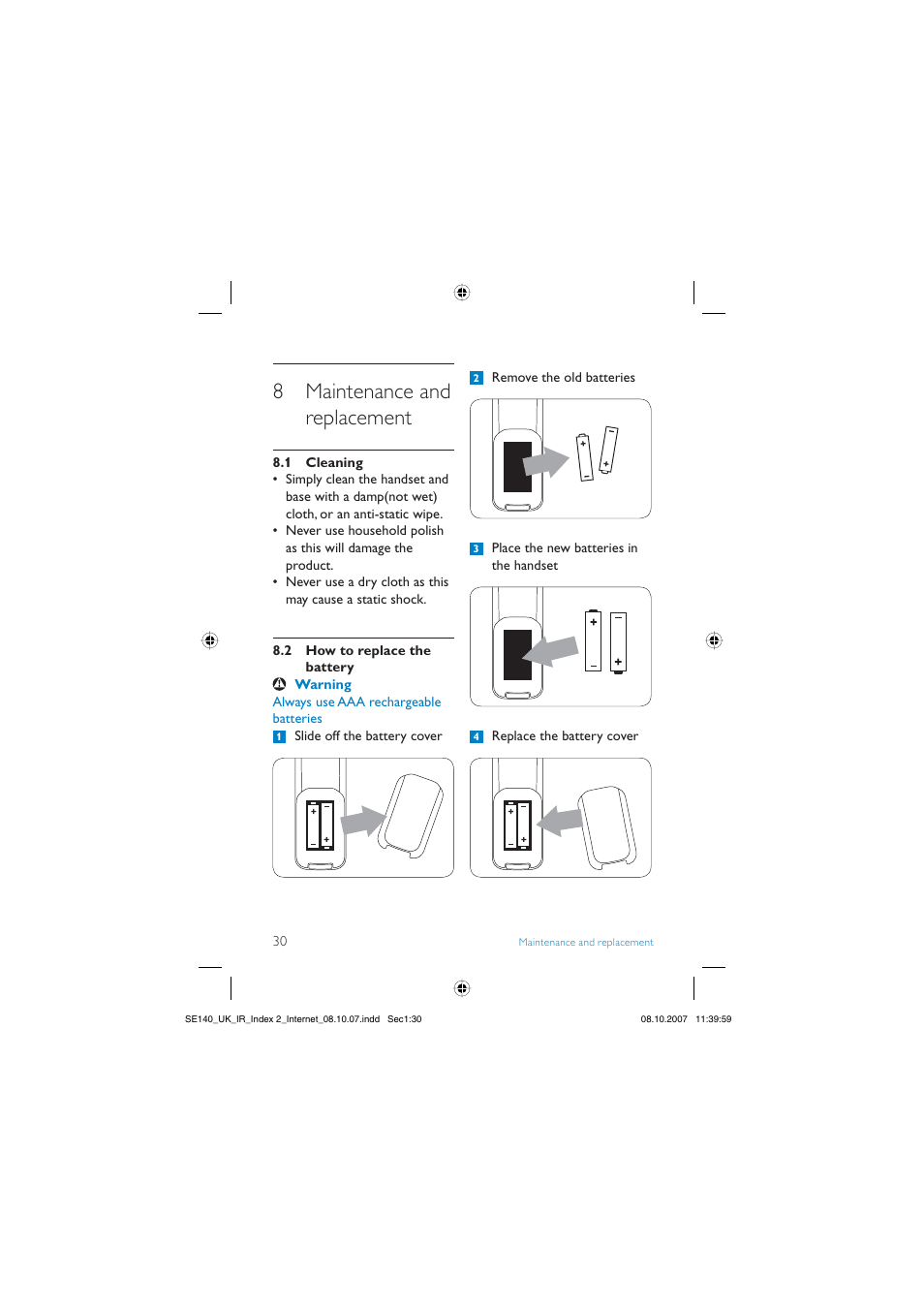 8 maintenance and replacement | Philips SE140 User Manual | Page 32 / 40