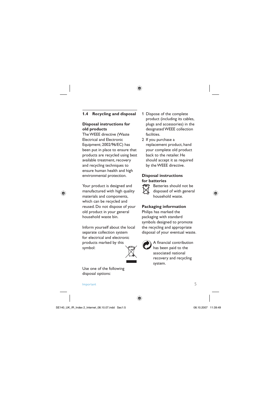 Philips SE140 User Manual | Page 7 / 40