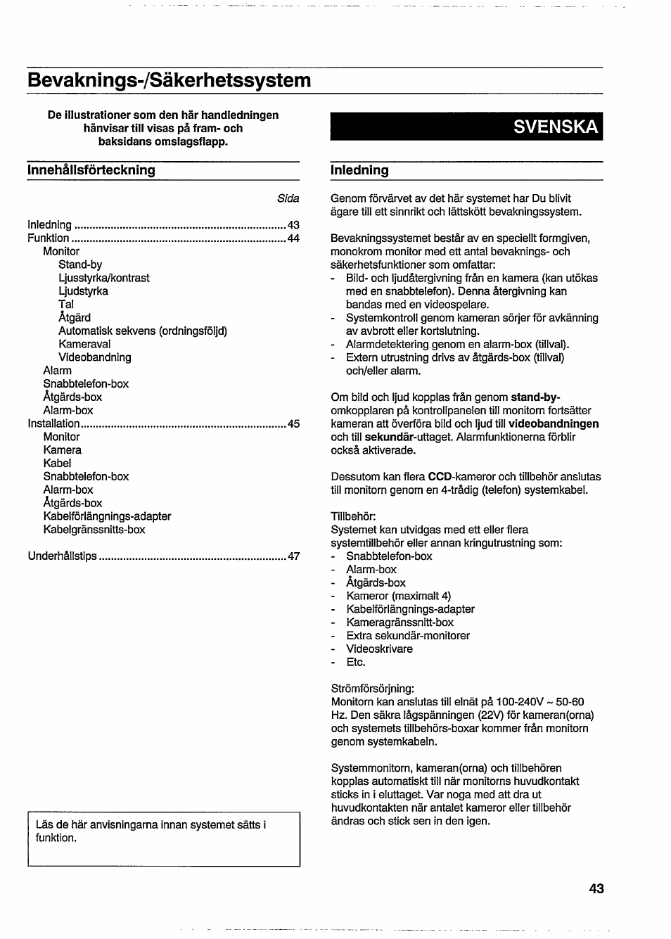 Bevaknings-zsäkerhetssystem, Svenska | Philips VSS2286/00T User Manual | Page 5 / 20