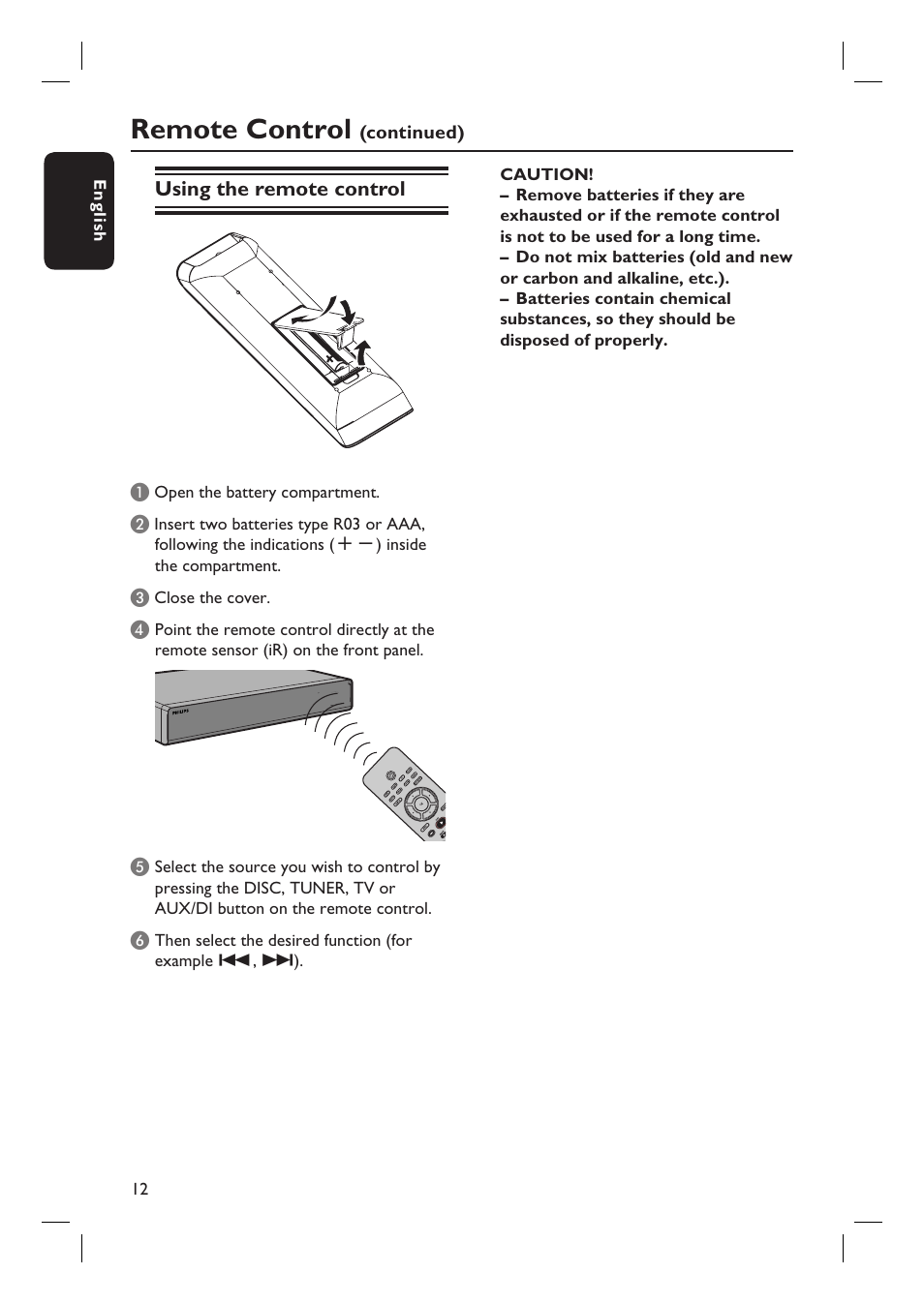 Remote control | Philips HTS3105 User Manual | Page 12 / 49