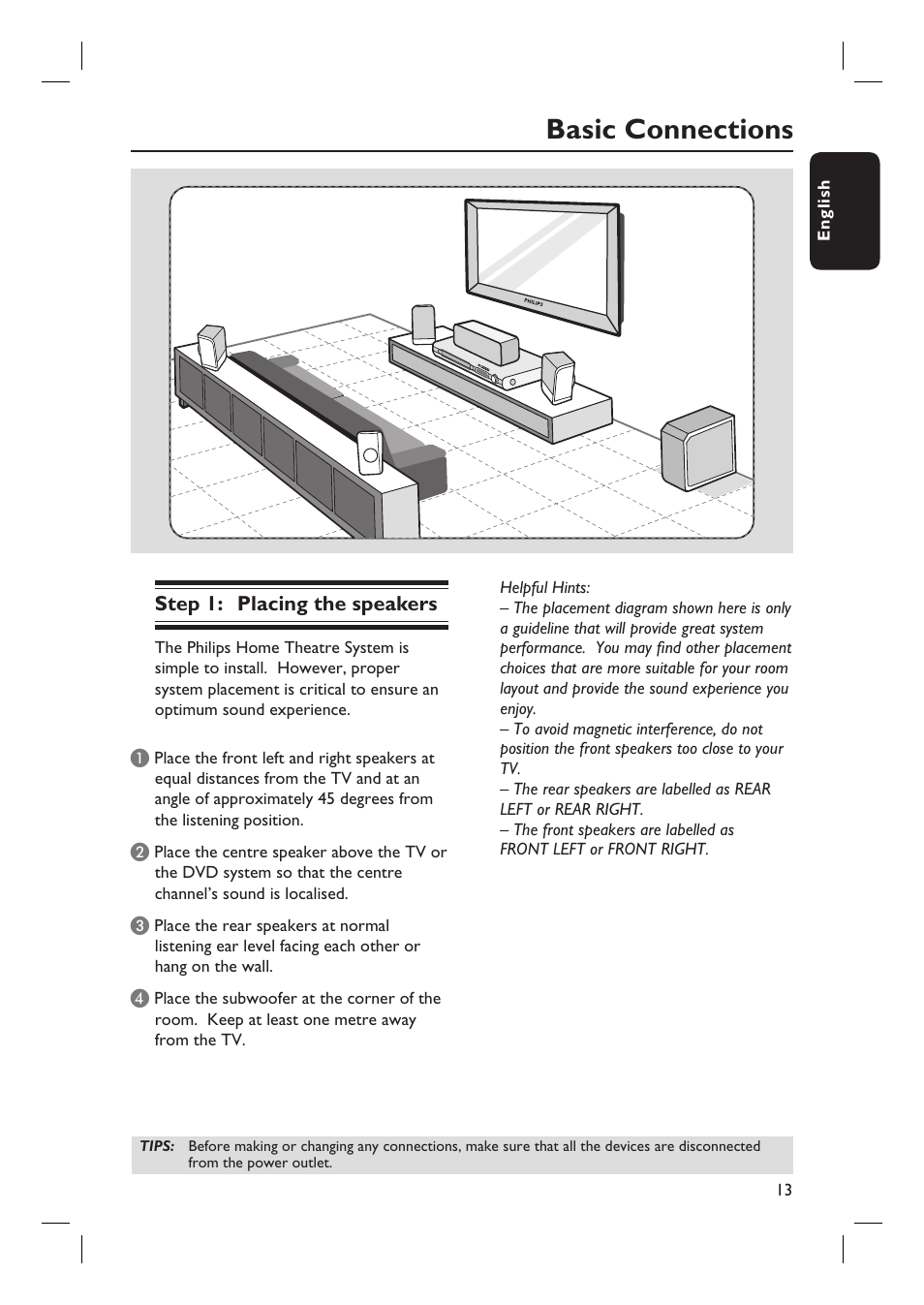 Basic connections | Philips HTS3105 User Manual | Page 13 / 49