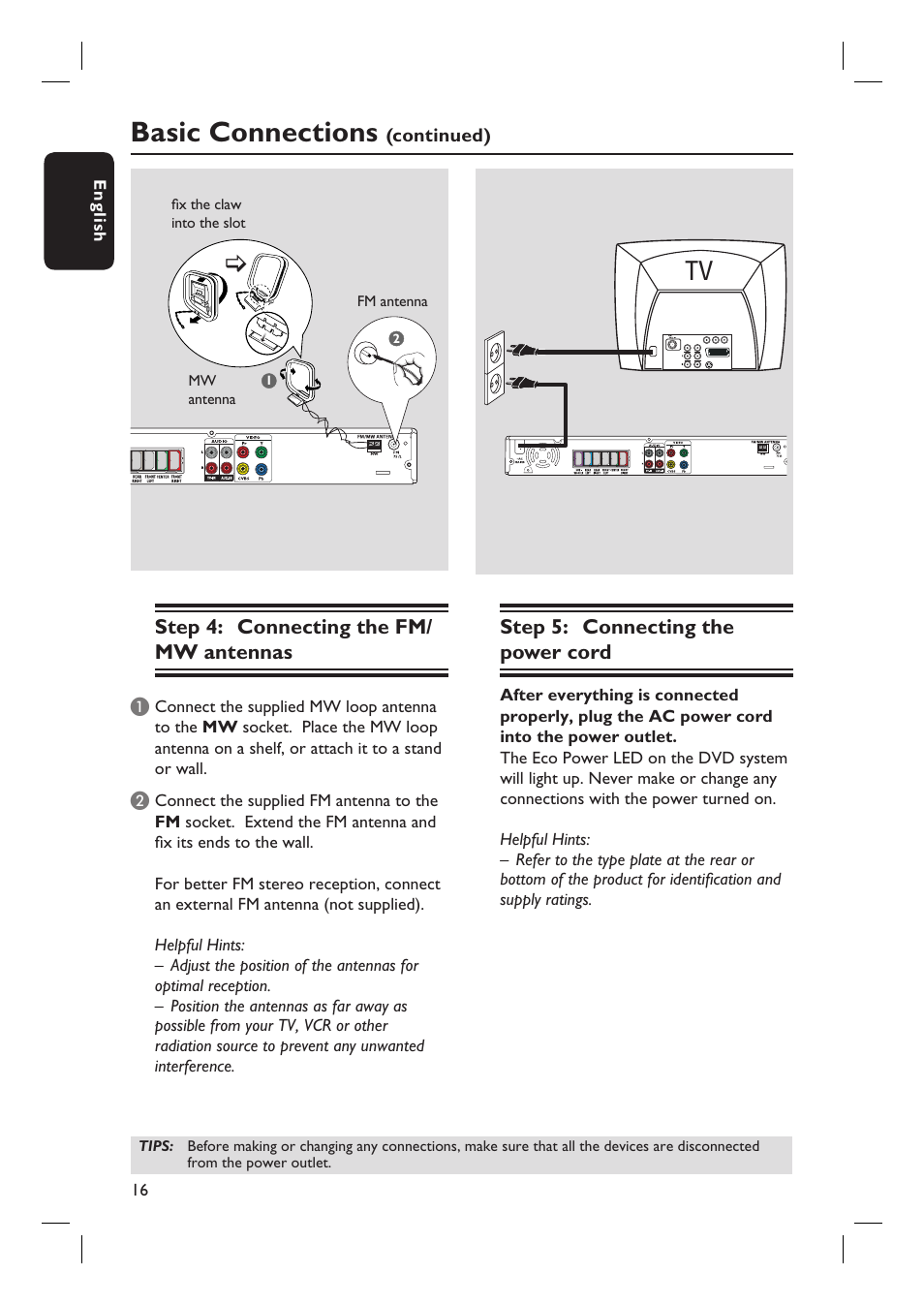 Basic connections | Philips HTS3105 User Manual | Page 16 / 49