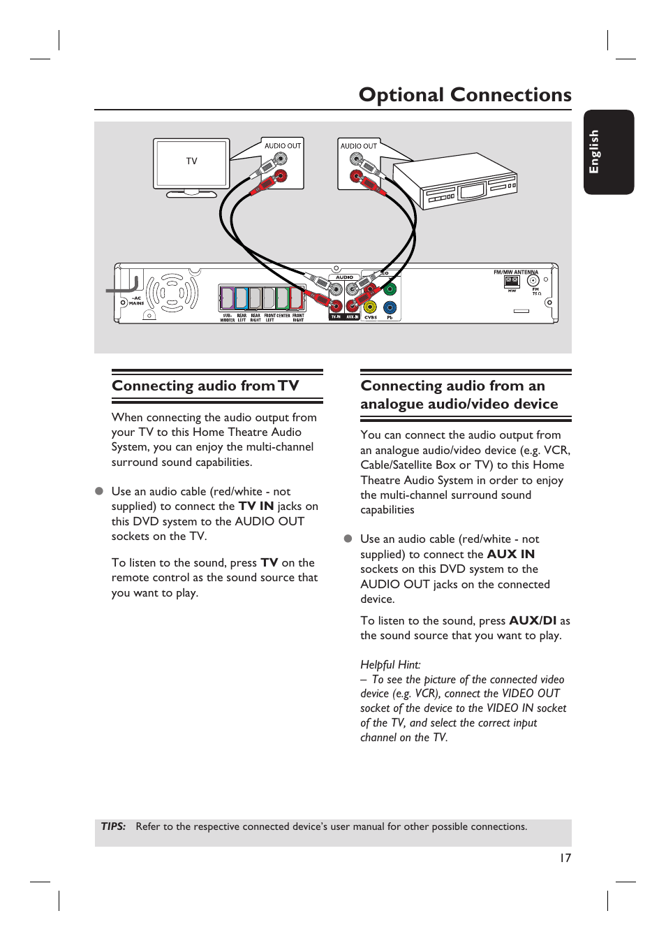 Optional connections | Philips HTS3105 User Manual | Page 17 / 49