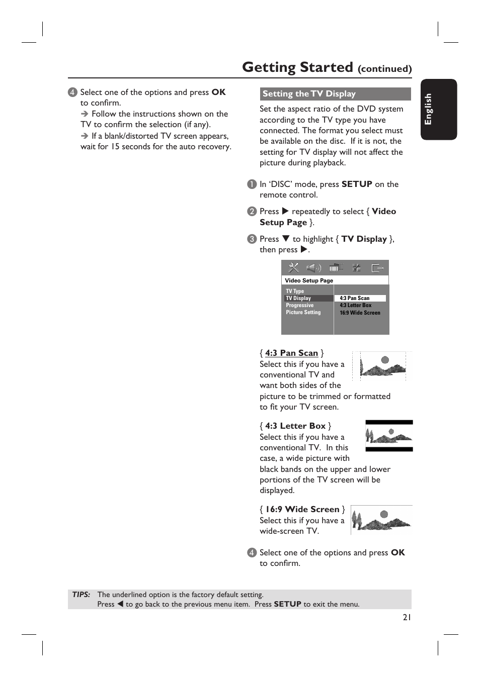 Getting started | Philips HTS3105 User Manual | Page 21 / 49