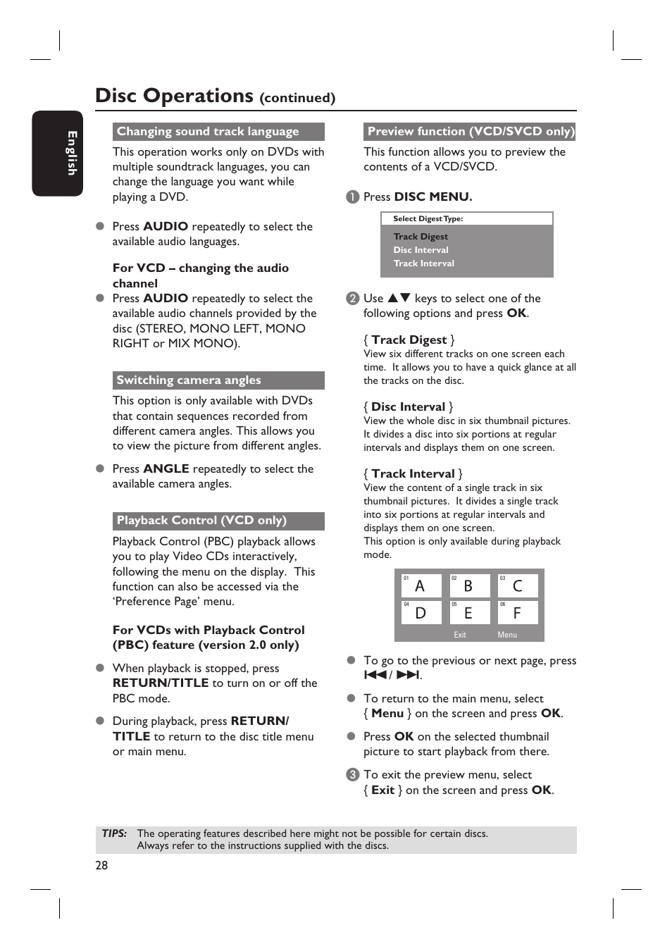 Disc operations | Philips HTS3105 User Manual | Page 28 / 49