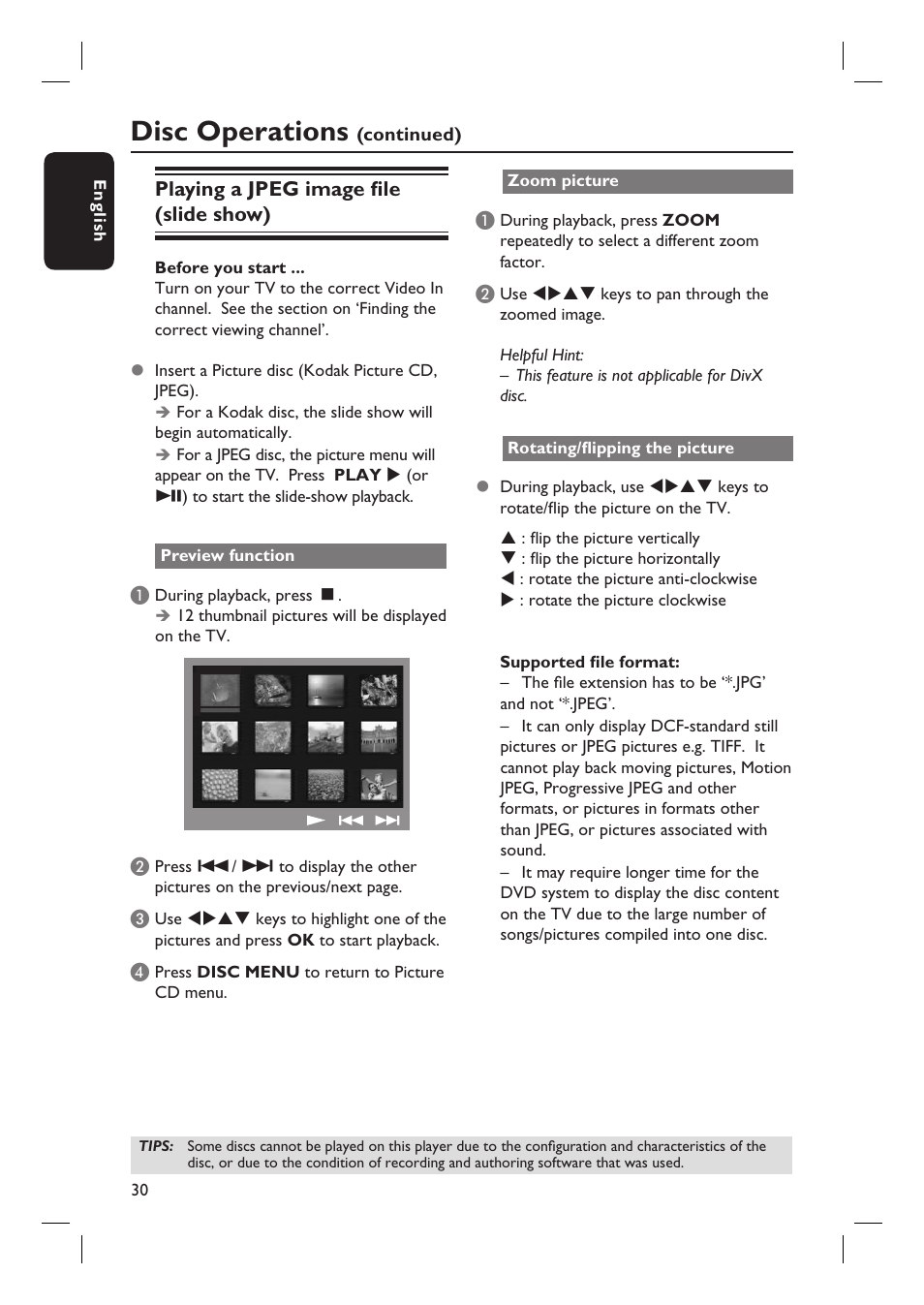 Disc operations | Philips HTS3105 User Manual | Page 30 / 49