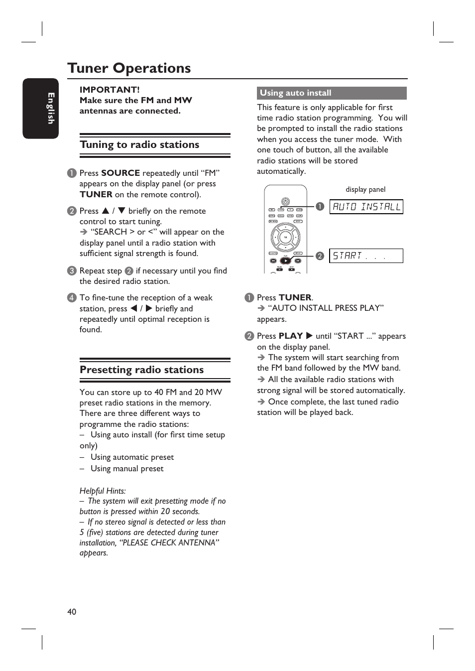 Tuner operations | Philips HTS3105 User Manual | Page 40 / 49