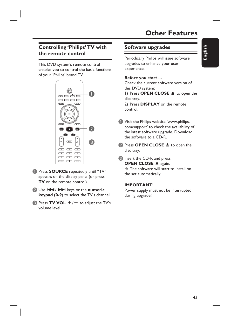 Other features | Philips HTS3105 User Manual | Page 43 / 49