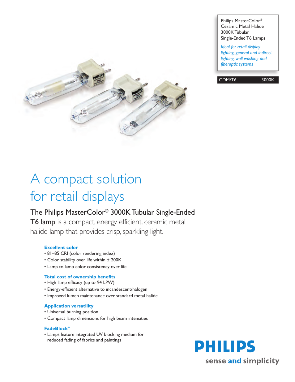 Philips CDM/T6 3000K User Manual | 2 pages