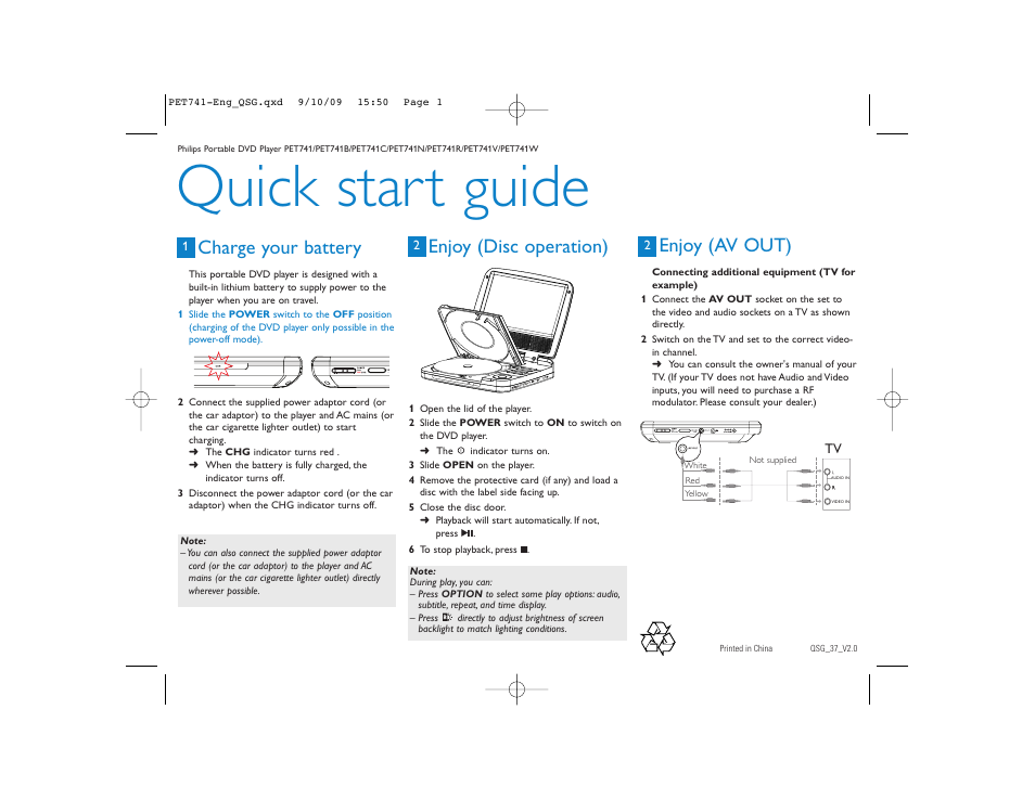 Philips PET741V/37 User Manual | 1 page