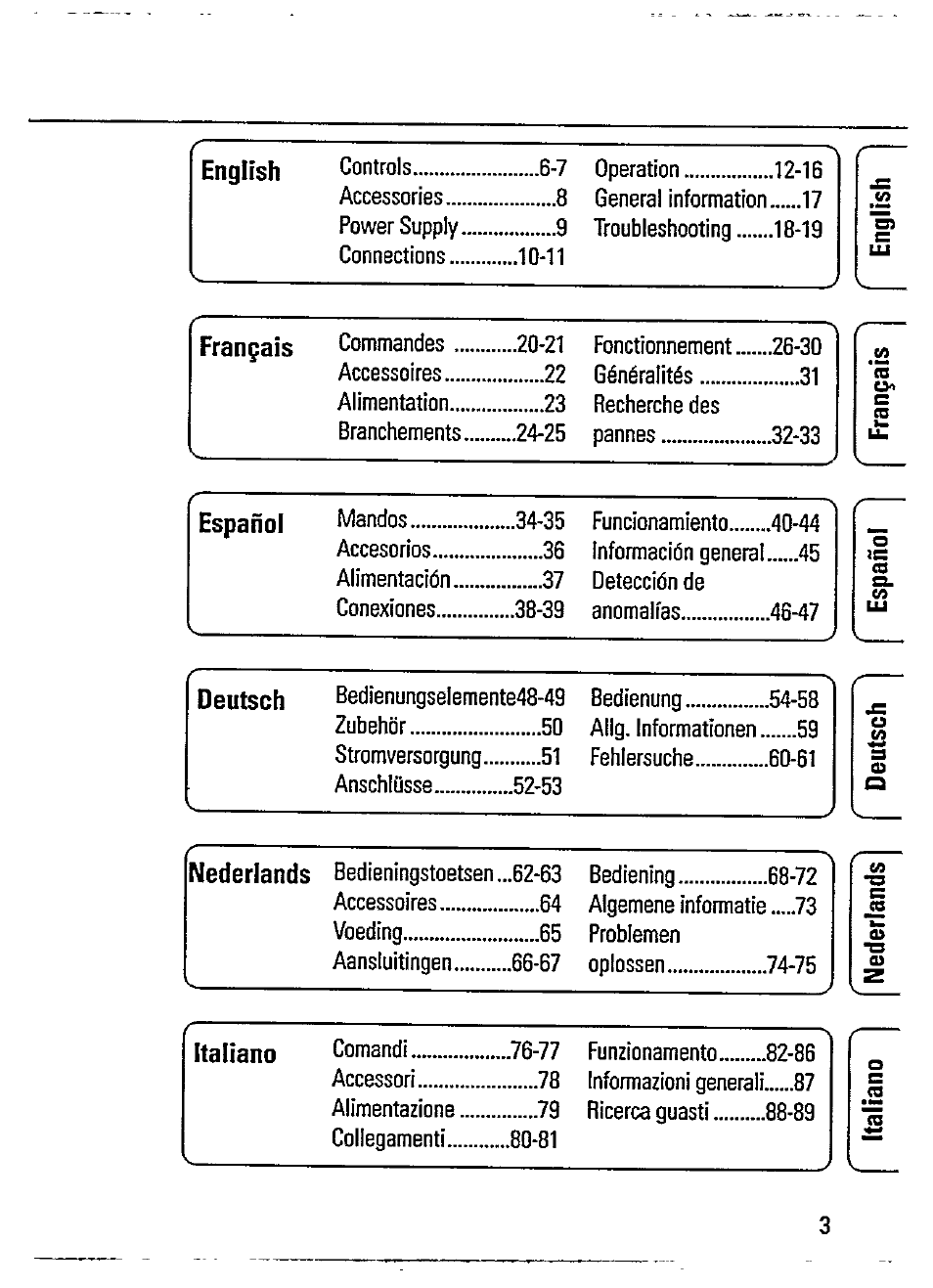 English, Español, Deutsch | Nederlands, Italiano | Philips AZ 7474/00S User Manual | Page 3 / 20