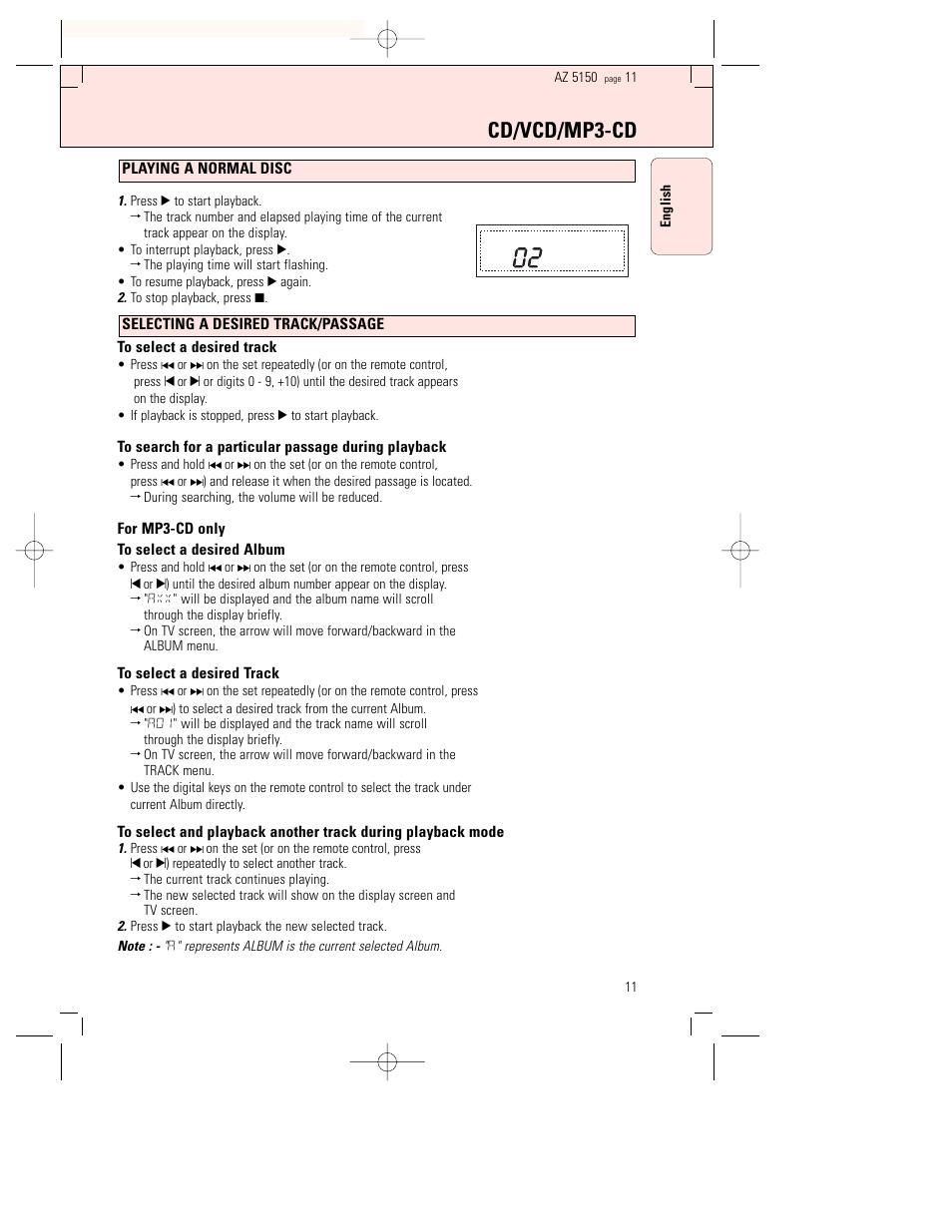 Cd/vcd/mp3-cd | Philips AZ5150 User Manual | Page 11 / 20