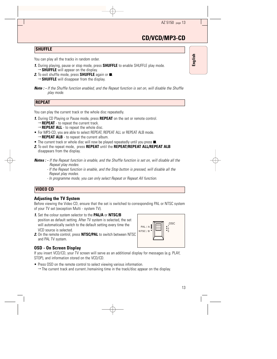 Cd/vcd/mp3-cd | Philips AZ5150 User Manual | Page 13 / 20