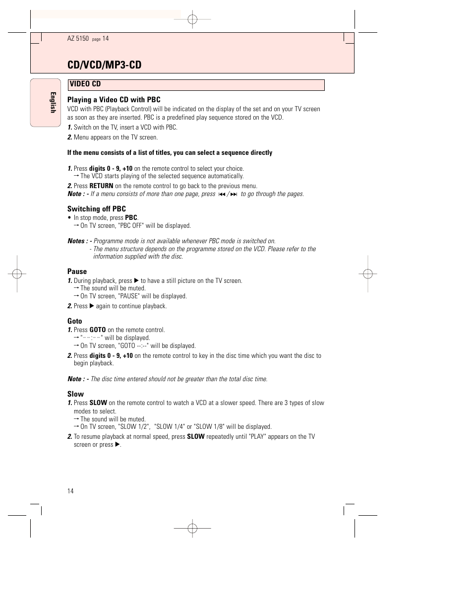 Cd/vcd/mp3-cd | Philips AZ5150 User Manual | Page 14 / 20