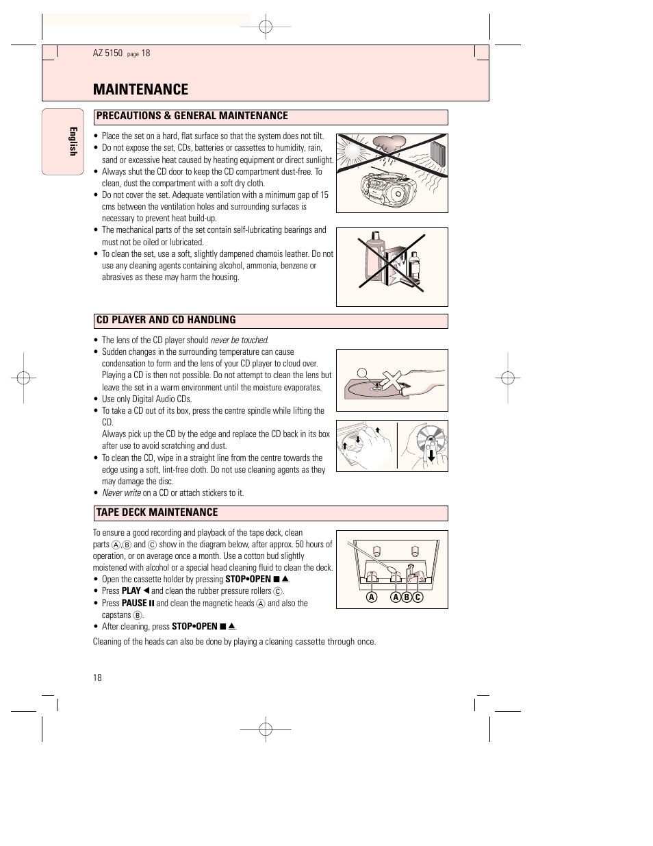 Maintenance | Philips AZ5150 User Manual | Page 18 / 20