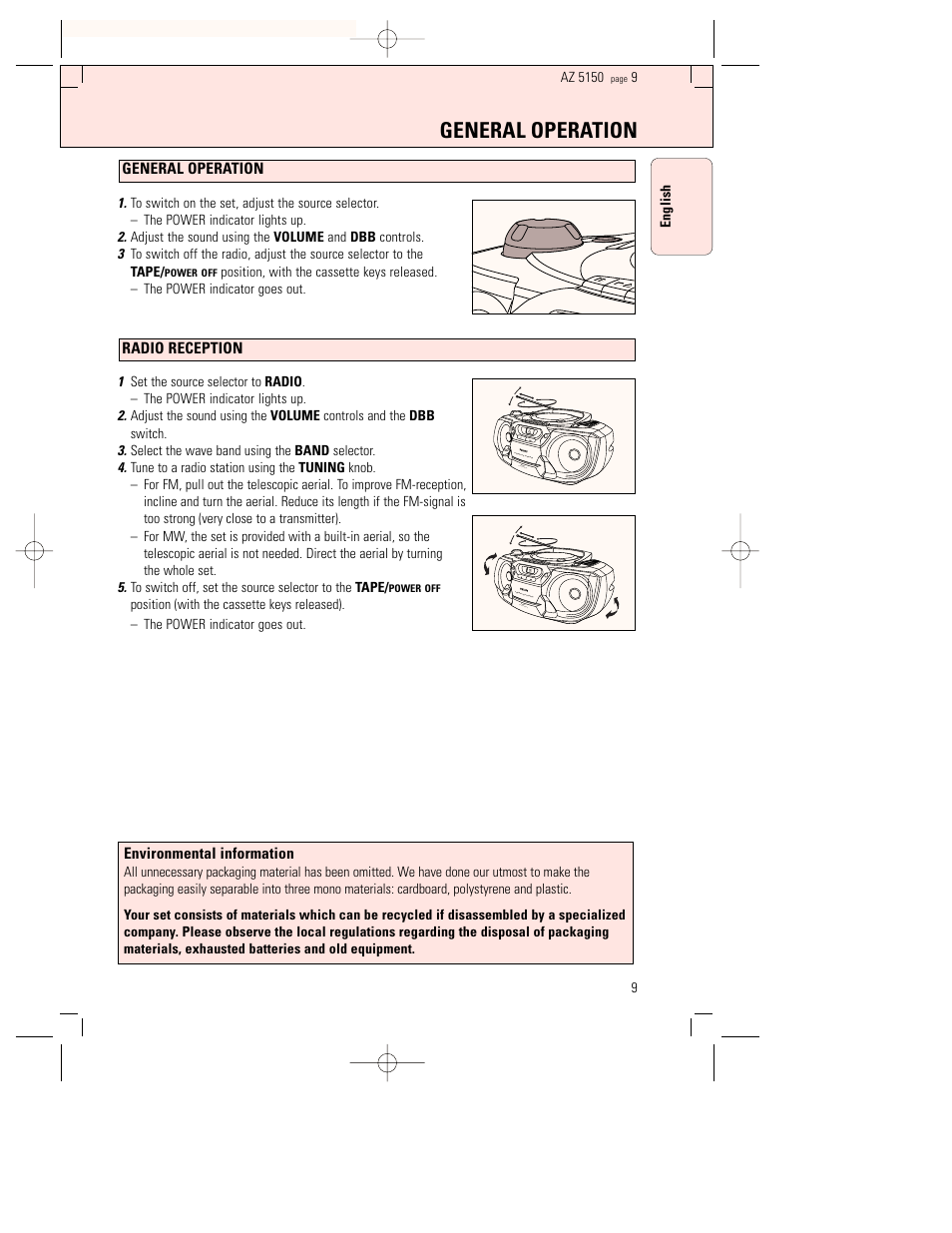 General operation | Philips AZ5150 User Manual | Page 9 / 20