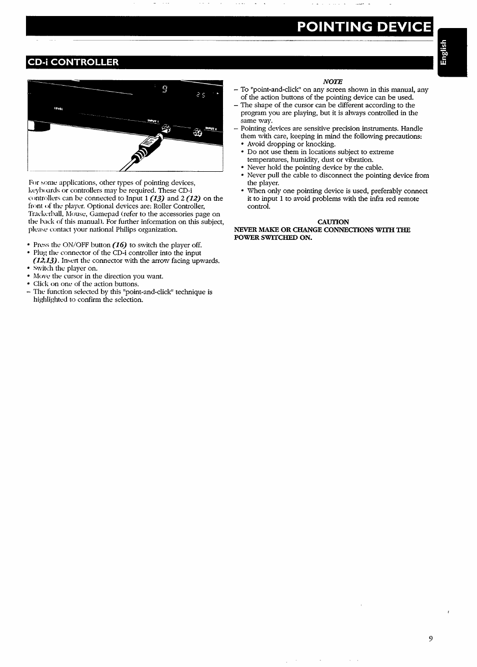 Cd-i controller, Caution, Pointing device | Philips CDI740/05 User Manual | Page 9 / 20