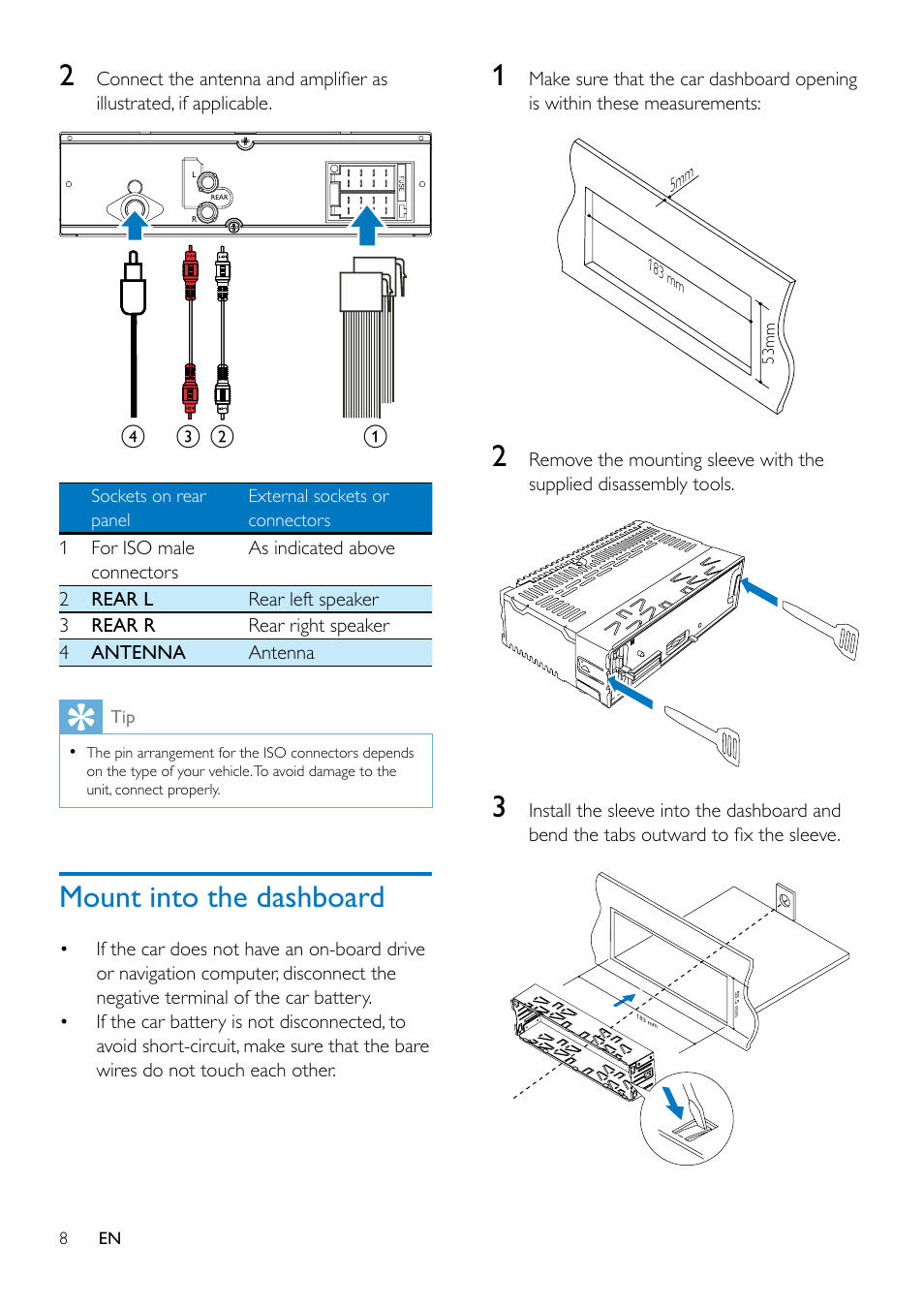 Mount into the dashboard | Philips CE132 User Manual | Page 10 / 26