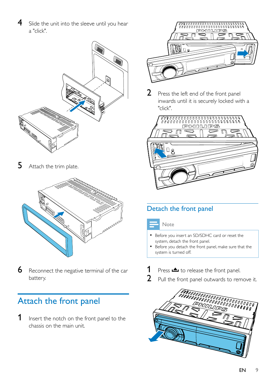 Attach the front panel | Philips CE132 User Manual | Page 11 / 26