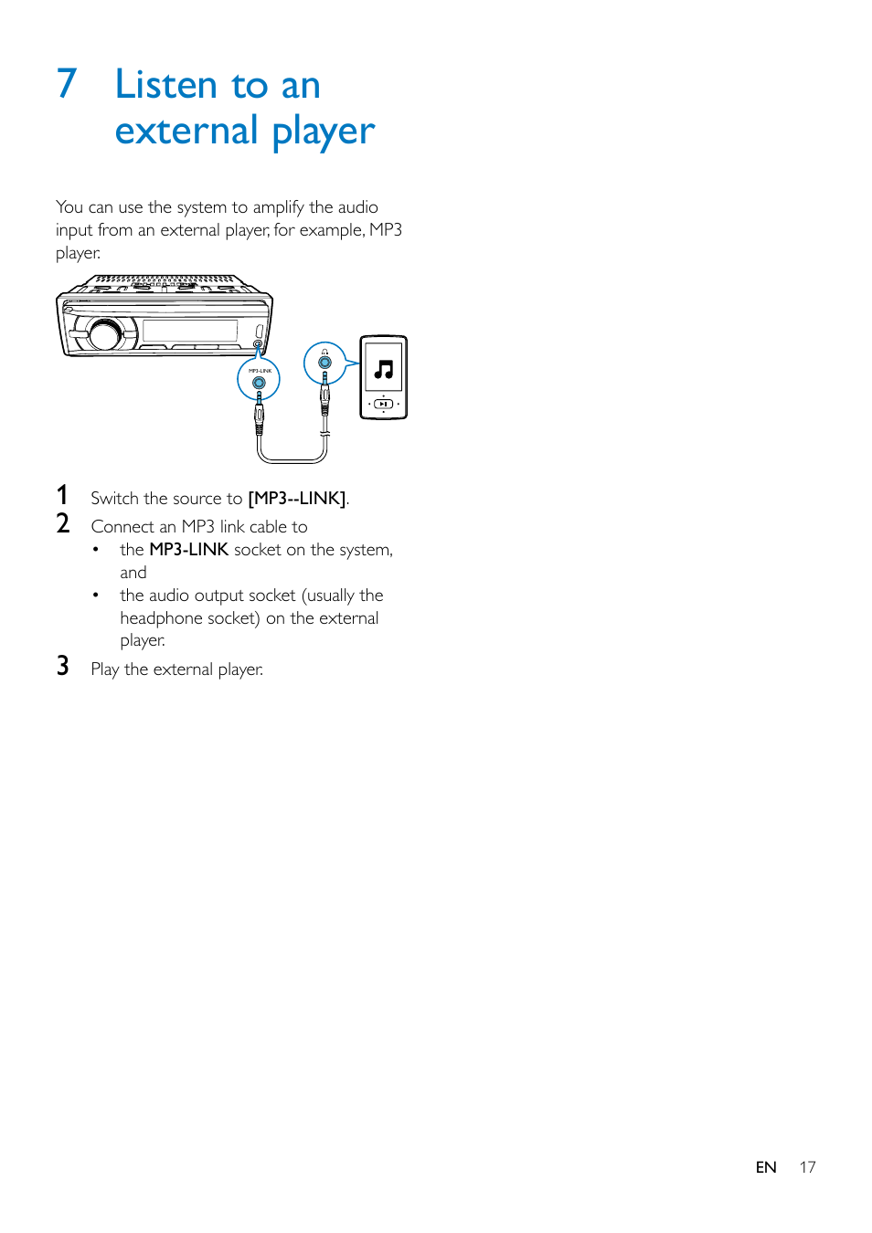 7 listen to an external player | Philips CE132 User Manual | Page 19 / 26