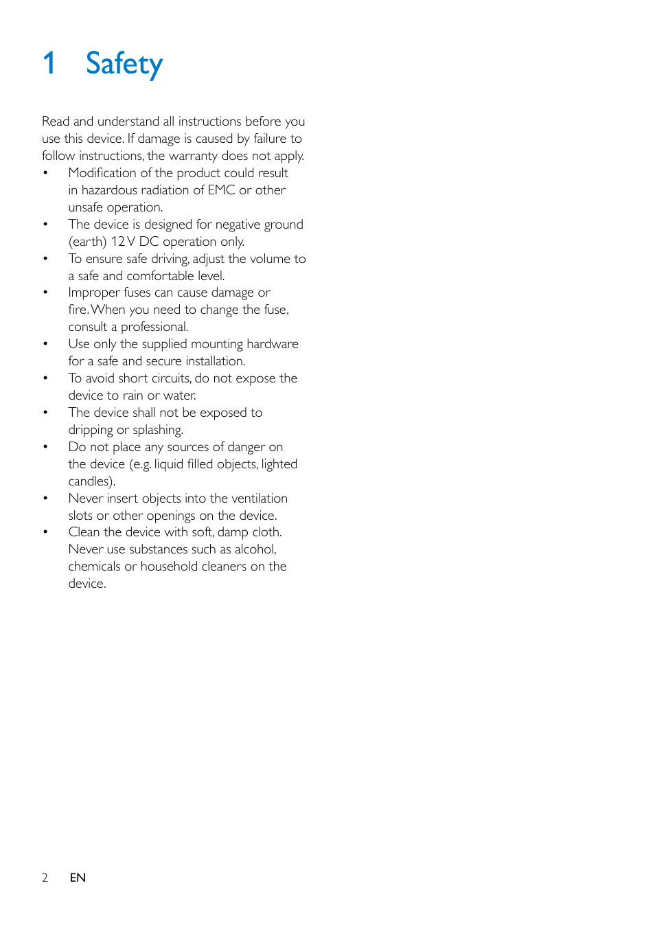 1 safety | Philips CE132 User Manual | Page 4 / 26