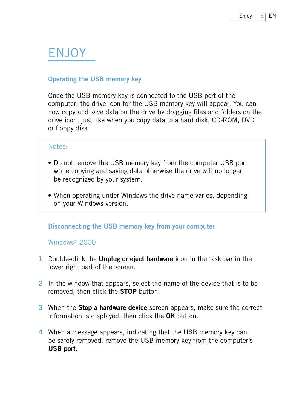 Enjoy | Philips FM02SW00 User Manual | Page 10 / 104