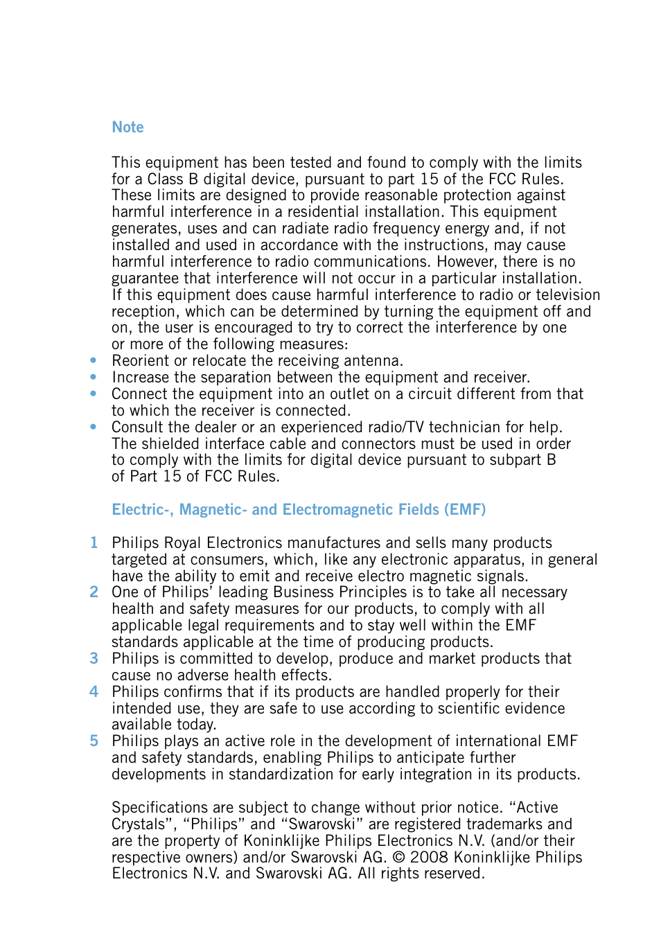 User manual | Philips FM02SW00 User Manual | Page 2 / 104