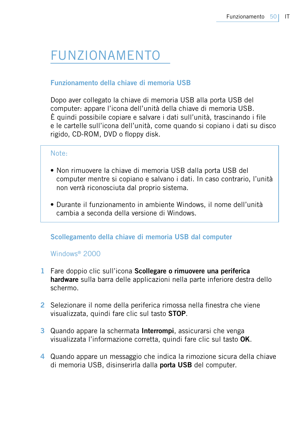 Funzionamento | Philips FM02SW00 User Manual | Page 52 / 104