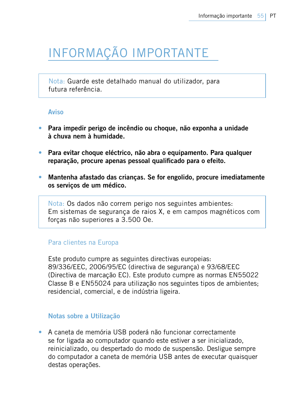 Informação importante | Philips FM02SW00 User Manual | Page 57 / 104