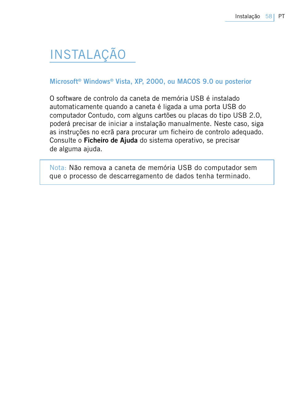 Instalação | Philips FM02SW00 User Manual | Page 60 / 104