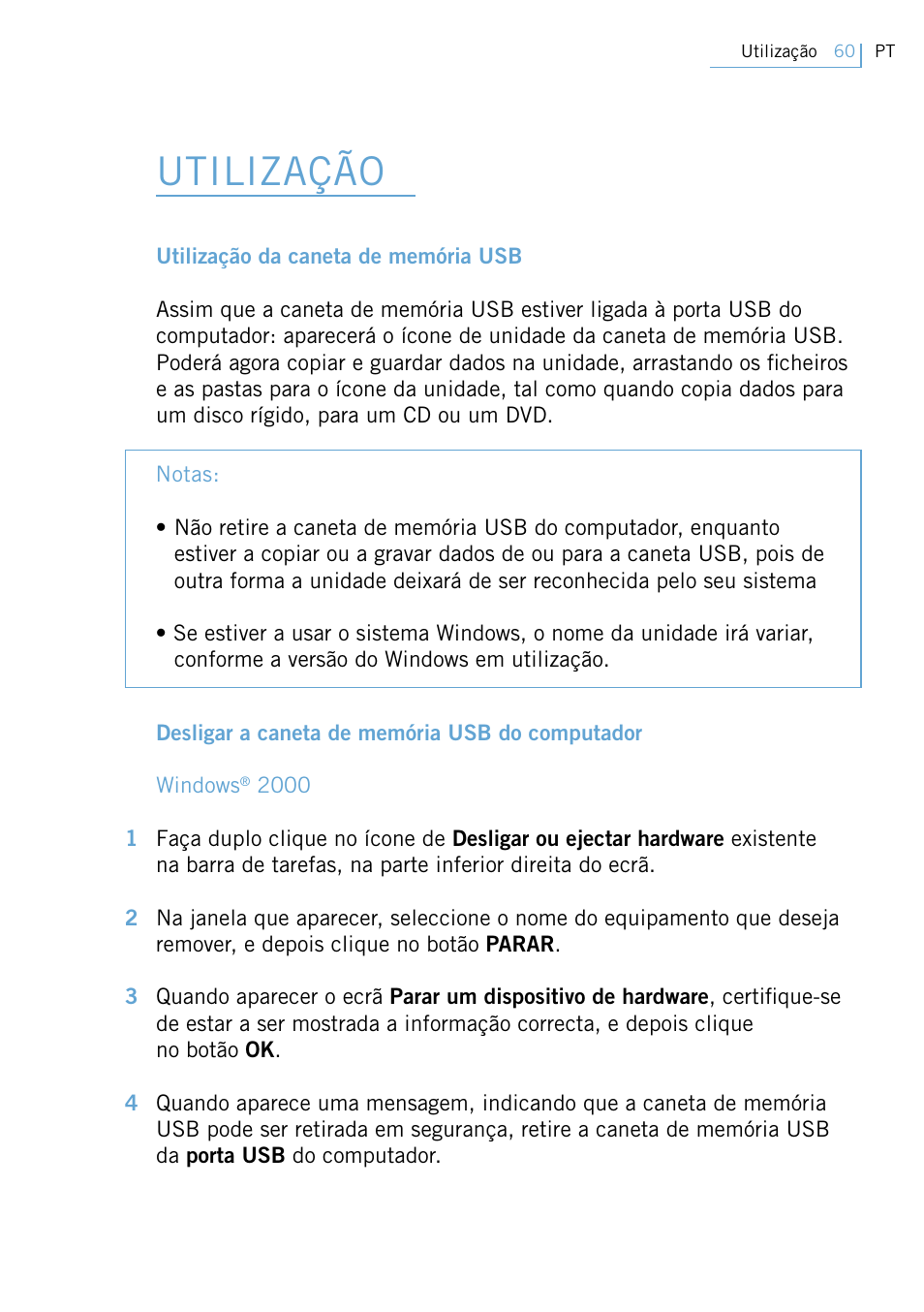 Utilização | Philips FM02SW00 User Manual | Page 62 / 104