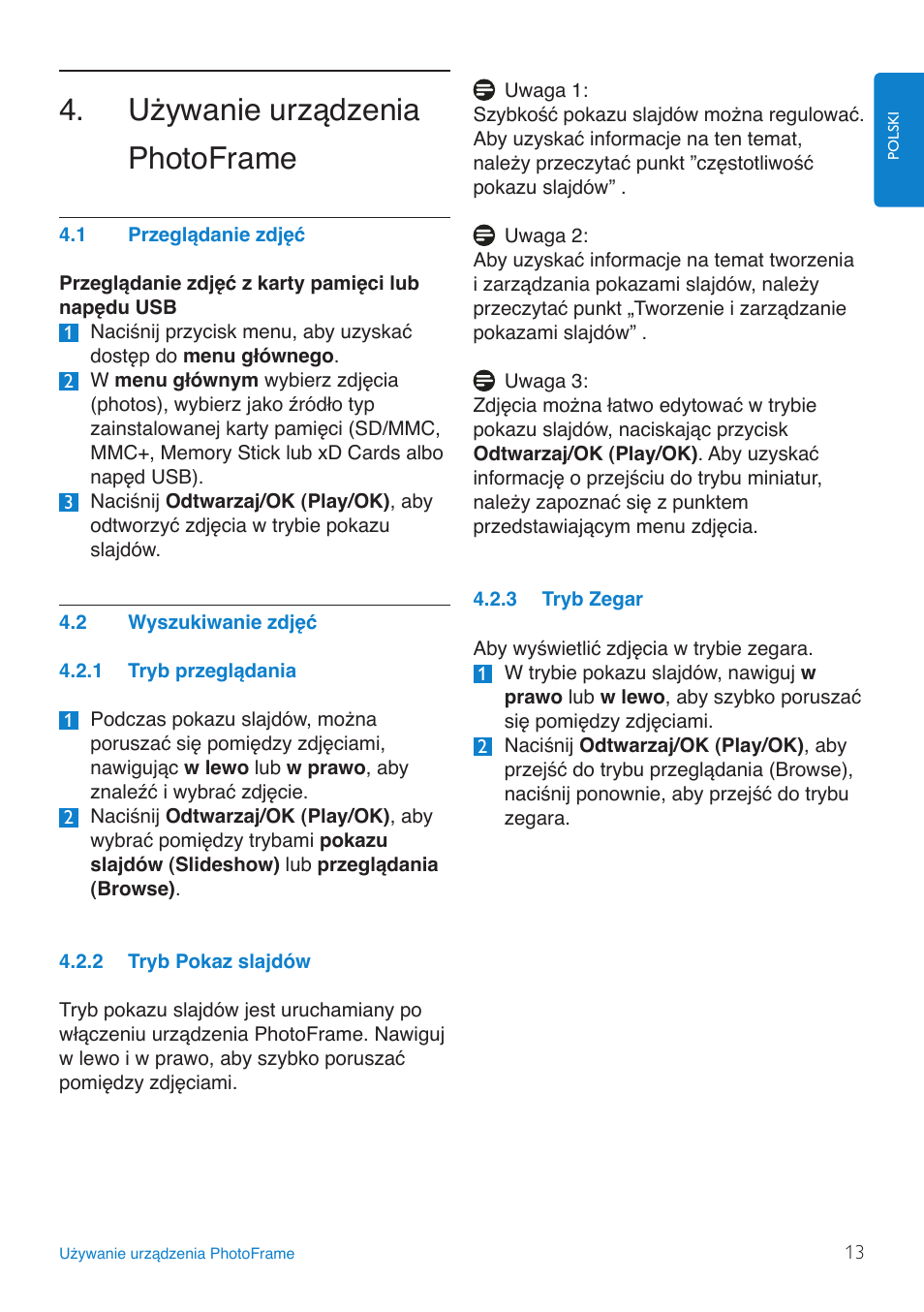 Używanie urządzenia photoframe, Przeglądanie.zdjęć, Wyszukiwanie.zdjęć | Tryb.przeglądania, Tryb.pokaz.slajdów, Tryb.zegar | Philips 8FF3FP  PL User Manual | Page 15 / 43