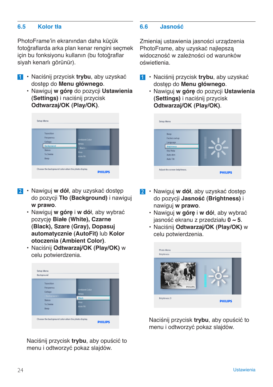 Kolor.tła, Jasność | Philips 8FF3FP  PL User Manual | Page 26 / 43