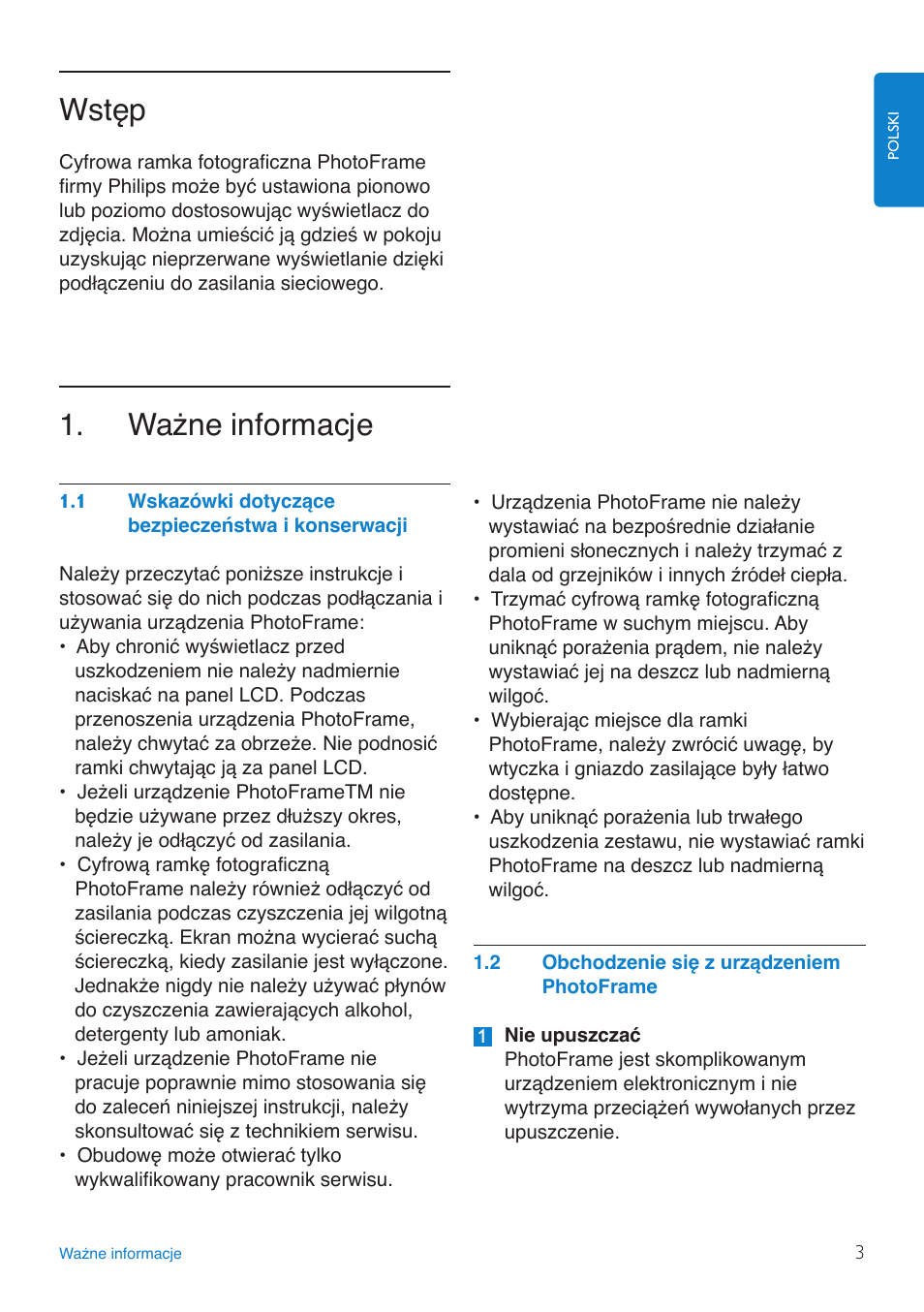 Wstęp, Ważne informacje, Wskazówki.dotyczące....bezpieczeństw | Obchodzenie.się.z.urządzeniem...phot | Philips 8FF3FP  PL User Manual | Page 5 / 43