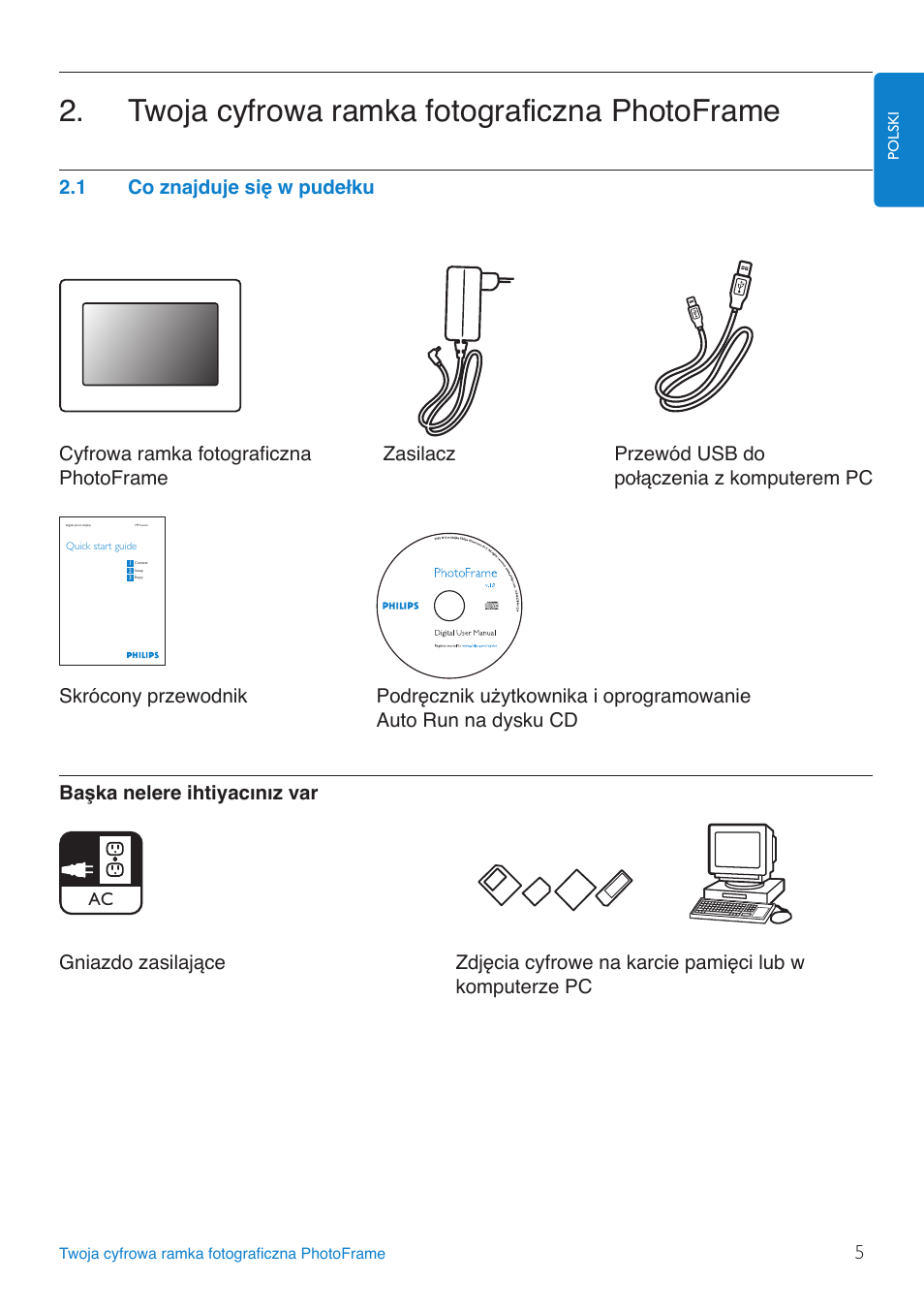 Twoja cyfrowa ramka fotograficzna pho, Co.znajduje.się.w.pudełku, Twoja cyfrowa ramka fotograficzna photoframe | Philips 8FF3FP  PL User Manual | Page 7 / 43