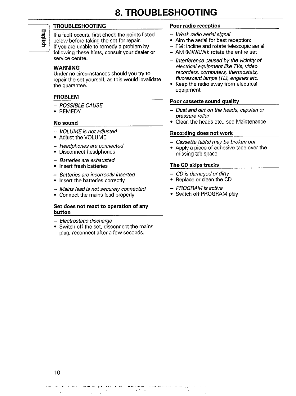 Troubleshooting | Philips ND 6600 User Manual | Page 10 / 15