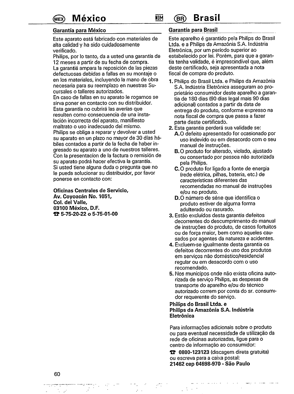 Garantía para méxico, Oficinas centrales de servicio, Garantía para brasil | México ш @) brasil | Philips ND 6600 User Manual | Page 11 / 15