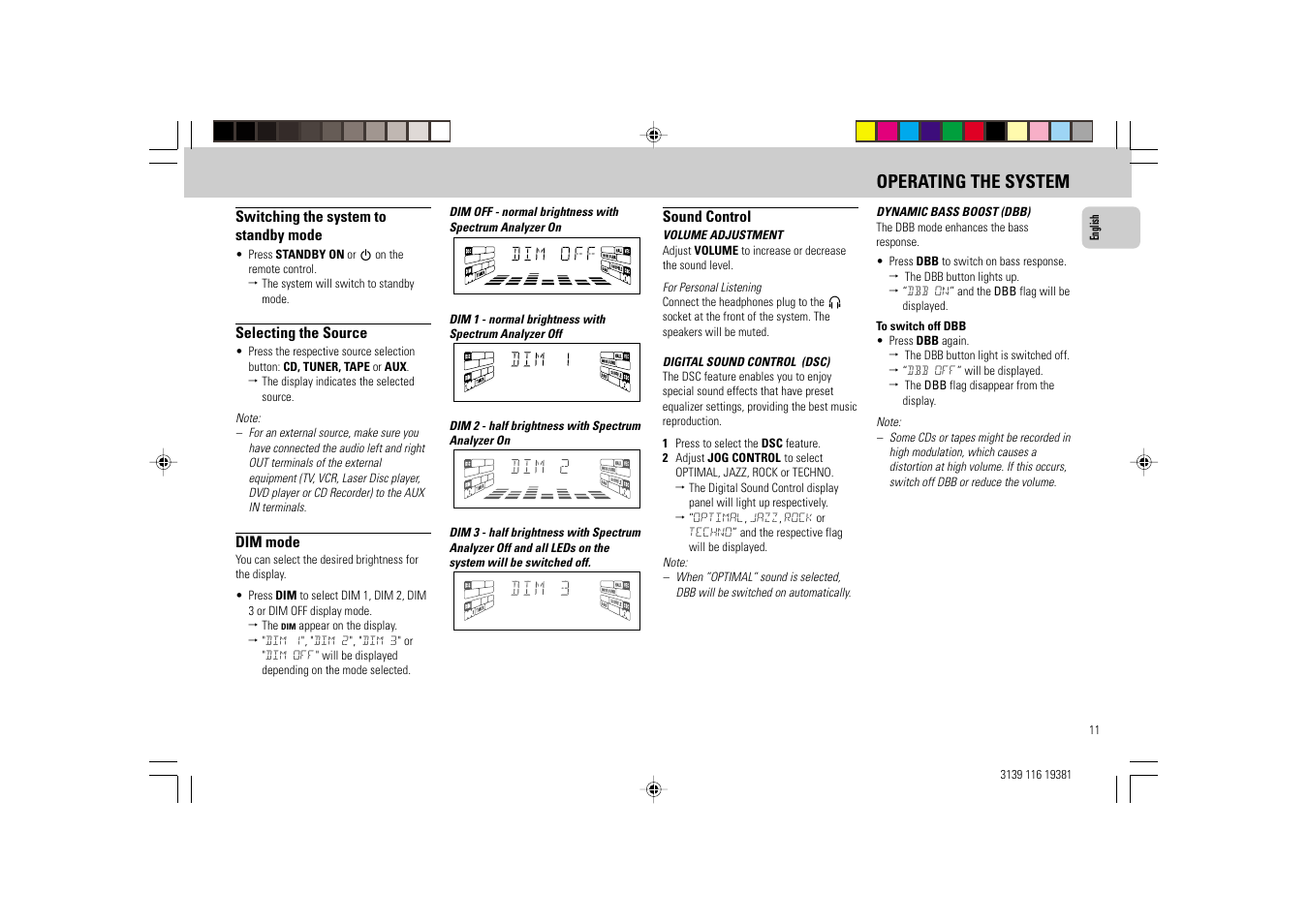 Operating the system | Philips FW-C38 User Manual | Page 11 / 24