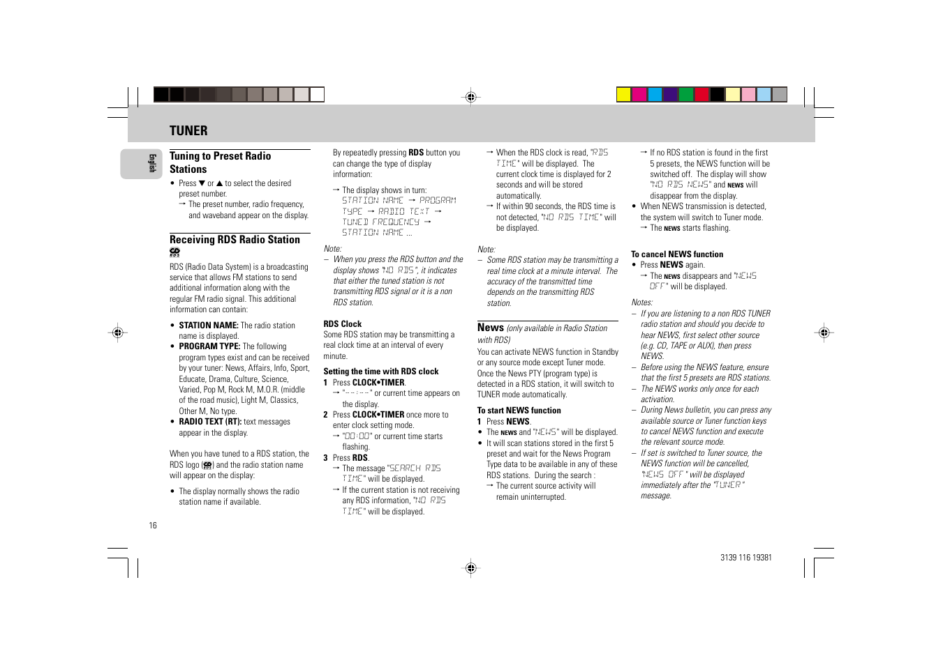 Tuner | Philips FW-C38 User Manual | Page 16 / 24