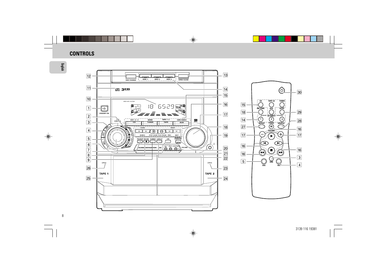 Controls | Philips FW-C38 User Manual | Page 8 / 24