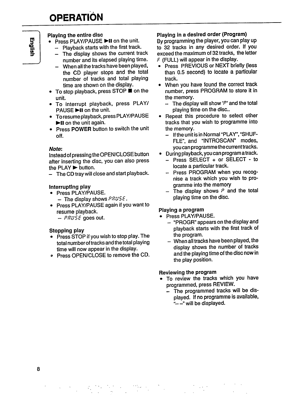 Operation | Philips AK 640 User Manual | Page 8 / 16