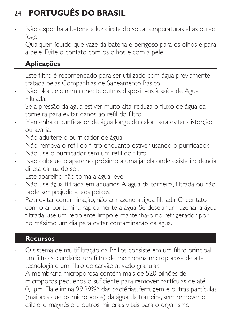 Aplicações, Recursos | Philips WP3820 User Manual | Page 24 / 44