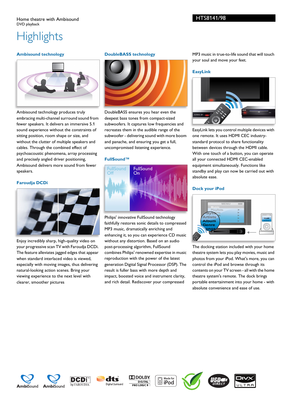 Highlights | Philips SoundBar HTS8141/98 User Manual | Page 2 / 3