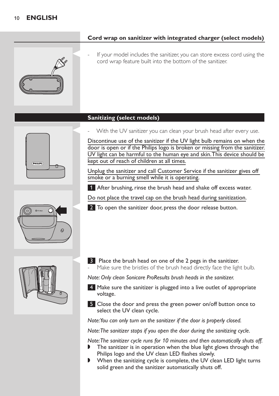 Sanitizing (select models) | Philips FlexCare HX6985 User Manual | Page 10 / 16