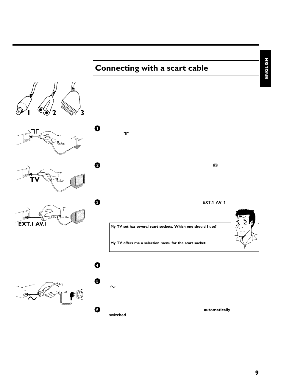 Connecting with a scart cable, Connecting the video recorder | Philips VR220/07 User Manual | Page 13 / 55