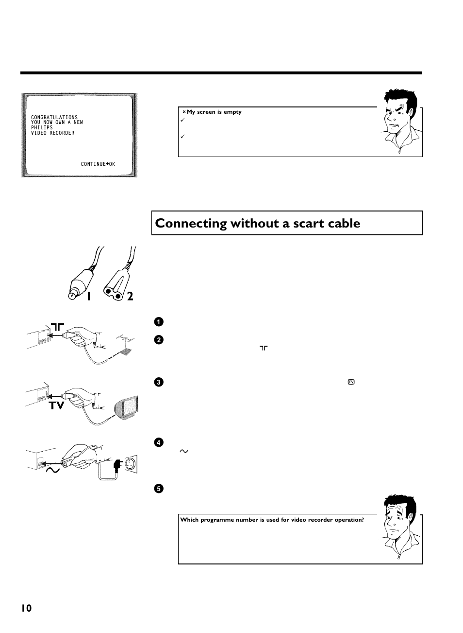 Connecting without a scart cable, Connecting the video recorder | Philips VR220/07 User Manual | Page 14 / 55