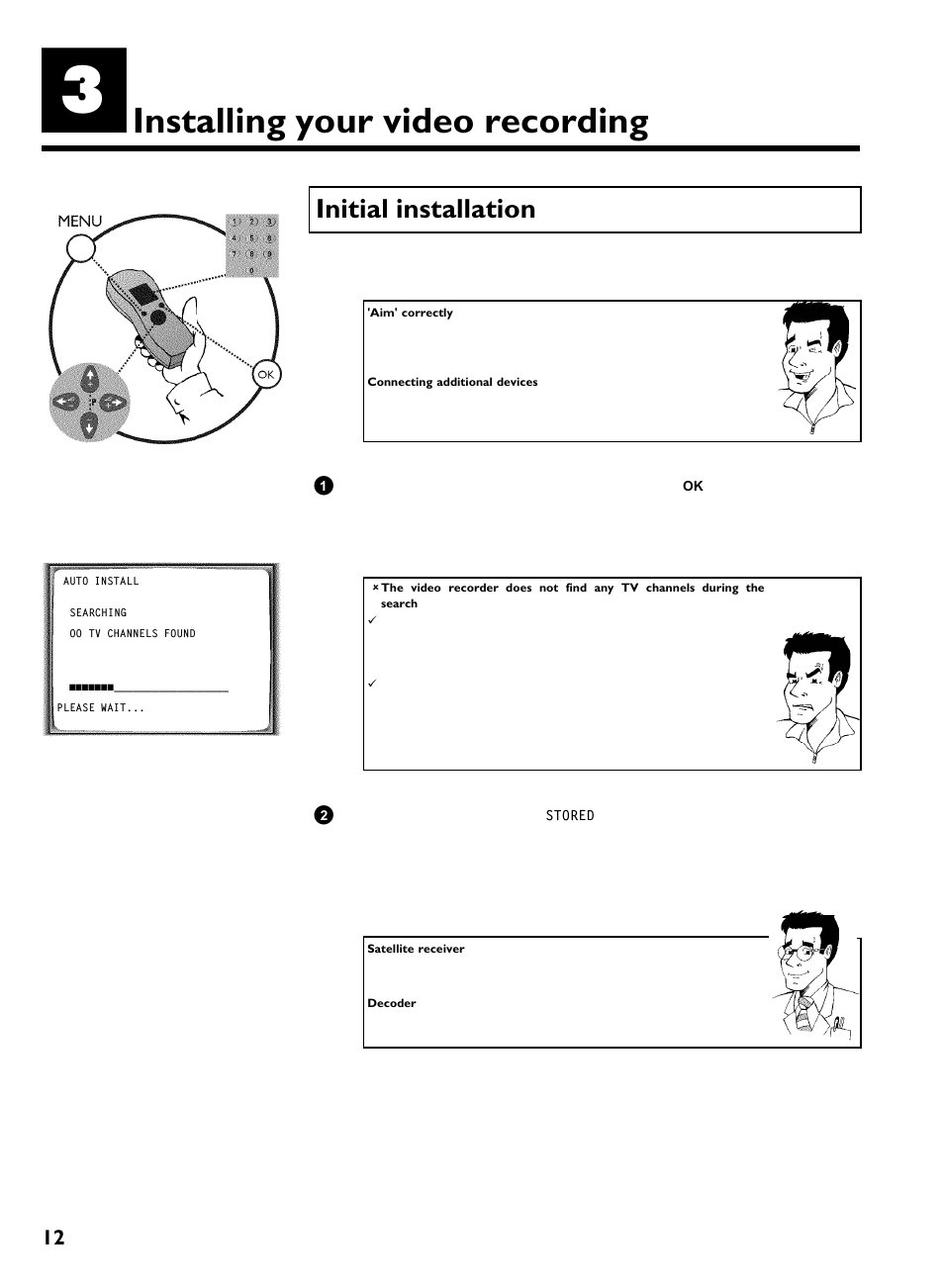 Installing your video recording, Initial installation | Philips VR220/07 User Manual | Page 16 / 55