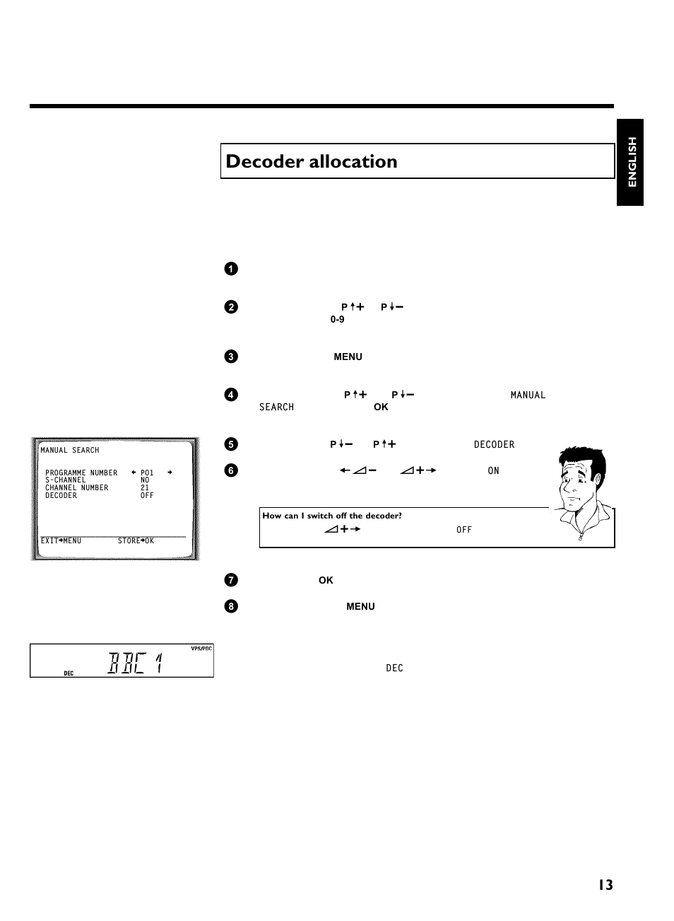 Decoder allocation, Bbc1, Installing your video recording | Philips VR220/07 User Manual | Page 17 / 55